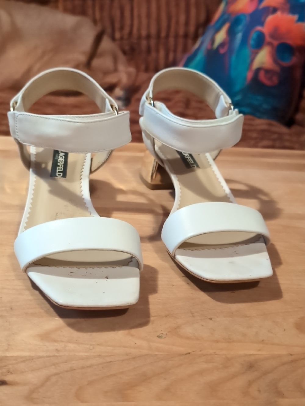 Karl Lagerfeld White Open-Toe Ankle Strap Block Heels